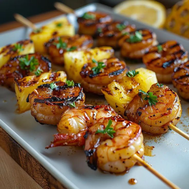 Brochette de Gambas et Ananas Grillée