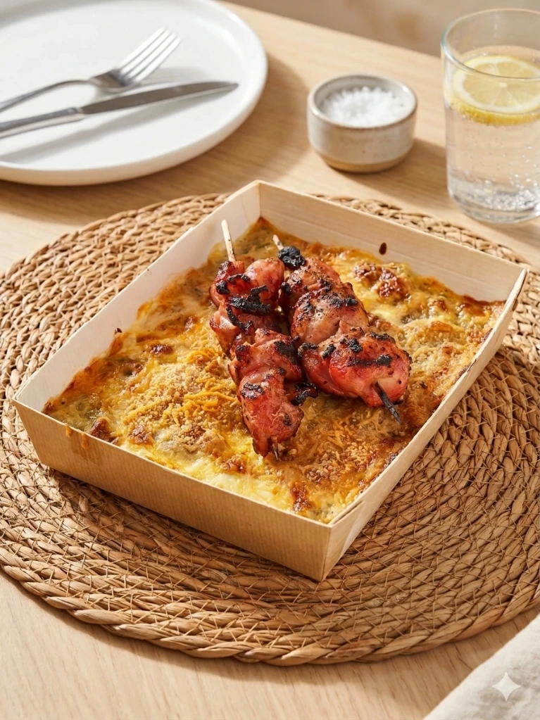 Gratin de chouchou + brochettes de sarcives de poulet